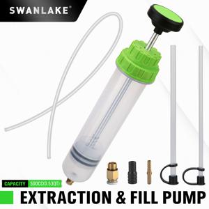 TEMU SWANLAKE 500cc 유체 추출기 및 충전 펌프, 자동차 유체 전달 펌프, 23'' 긴 호스 포함 오일 교환 깔때기, 12'' 연장 튜브 2개, 잔디 깎이용 진공 흡입 펌프