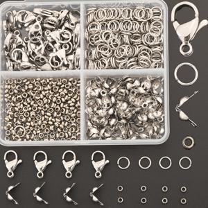 TEMU 370개/박스 스테인리스 스틸 DIY 주얼리 액세서리, 랍스터 걸쇠 20개, 점프 링 200개, 더블 루프 베일 50개, 스페이서 비즈 100개 포함. DIY 주얼리 제작, 팔찌 및 목걸이 링크 걸쇠, 귀걸이 고정핀, 주얼리 엔드캡, 수제 비즈 스페이서, 휴대폰 스트랩 및 키체인용 액세서리 재료에 적합