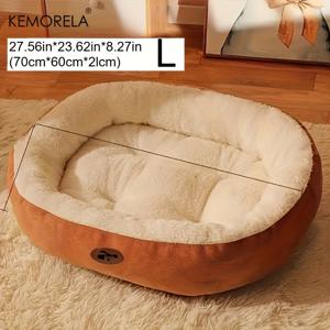TEMU KEMORELA 포근한 플러시 타원형 펫 베드, 부드럽고 두꺼운 타원형 둥지 - 강아지와 고양이를 위한 사계절용 따뜻한 둥지, 소형부터 대형 견종까지 적합, 세탁기 사용 가능, 클래식 스타일, 고품질 펫 베드, 부드러운 원단, 고양이 애호가, 강아지 주인을 위한