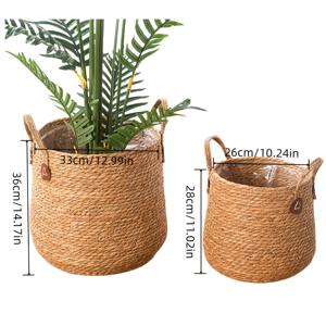TEMU 2개 세트 손으로 짠 라탄 플랜터 - 대형 원형 실내/실외용 바스켓, 가벼운 유럽 스타일 홈 데코, 식물 및 녹색 식물용, 자연 베이지, 내구성 있는 직조 디자인, 실내 화분, 장식용 플랜터, 현대적 인테리어 소품, 러스틱 디자인, 수공예 재료, 실내 식물용, 홈 용기