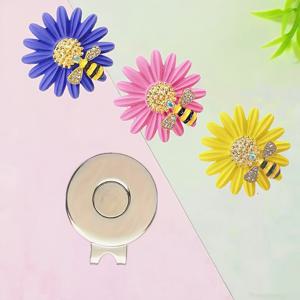 TEMU 3개 세트 - 창의적인 데이지 골프볼 마커, 자석식 모자클립 포함. 중앙에 다이아몬드로 장식된 벌 디자인과 선명한 색상으로 위치를 쉽게 확인할 수 있어 골프 애호가에게 완벽한 선물입니다
