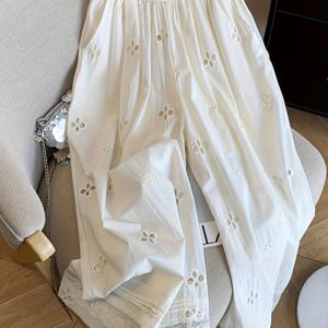 TEMU 신상 투명 자수 안감 사이드 포켓 레이스 스플라이싱 캐주얼 바지, 아웃도어 여행 및 홈 레저 여성 패션 롱 팬츠