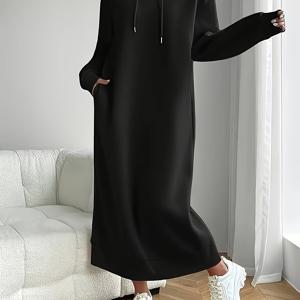 TEMU 여성용 긴팔 후드 스웨트셔츠 원피스, 가을/겨울에 적합, 유럽/미국 스타일에서 영감을 받음