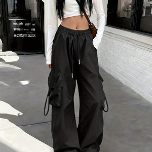 TEMU 2025년 인기 신상 스타일 추천: 유럽&미국 스타일의 트렌디한 와이드 레그, 패셔너블하고 스타일리시한 아웃도어 스웨어 팬츠. 심플한 여성 트라우저, 레그 팬츠, 사계절 착용 가능