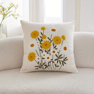 TEMU 1개 현대적인 데이지 자수 쿠션 커버, 세탁기 사용 가능, 지퍼 잠금, 폴리에스터 95%, 린넨 5%, 사계절 장식 쿠션 케이스 (다양한 방 유형용), 속통 미포함, 장식용 베개