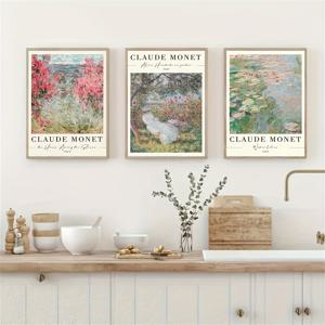 TEMU 3점 세트 클로드 모네 정원 꽃 풍경 포스터 - 모던 세로 스티커 벽 아트, 거실·기숙사 인테리어용 | 꽃 그림, 봄/가을 식물 프린트, 액자 없는 포스터