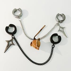 TEMU 힙합 스타일 패션 체인 펜던트 디자인 댕글 귀걸이와 이어커프 2개 세트, 304 스테인리스 스틸, 피어싱 없는 주얼리, 남녀공용