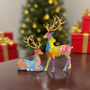 TEMU 수집용 피규어, 2개 세트, 독특한 손으로 칠한 레진 사슴 조각상, 집, 데스크탑, 디스플레이 케이스 및 TV 캐비닛 장식에 적합, 크리스마스 선물, 장식