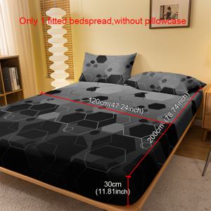 TEMU 심플 모던 육각형 스택 패턴 프린트 브러시드 피티드 시트 1개, 프린트 베드스프레드, 매트리스 커버, 매트리스 보호대, 침구용 방진 보호 커버, 베개 커버 미포함
