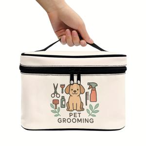 TEMU 1개 강아지 고양이 미용 도구 보관 가방, 간편한 애완 동물 세척 용품 패턴, 휴대용 손잡이 가방 및 다중 수납 공간, 강아지 고양이 용품 키트용 보관함, 대용량 및 이중 지퍼, 가볍고 내구성