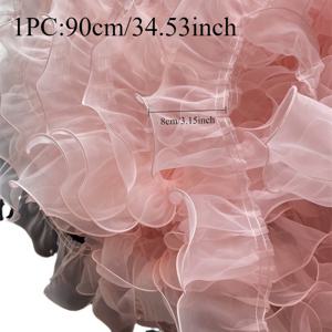 TEMU 90cm 길이, 8cm 폭, 블러쉬 핑크 오간자 플리츠 프렌치 퍼피 얀 웨이브 엣지 의류 커튼 홈 레이스 장식