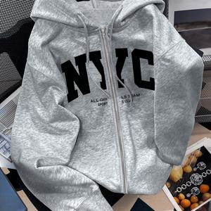 TEMU Quan Quan 활용도 높은 패션 레터 프린트 집업 후드 스웨트셔츠