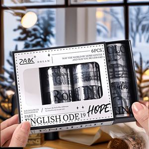 TEMU 6롤/박스 영어 텍스트 선물 상자 세트 조합 테이프 - PET 자체 접착 절단 가능 장식 스티커 북, 스크랩북, 정크 저널, 공예 책 종이, 스티커 롤에 적합