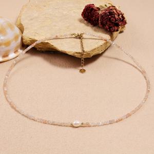 TEMU 1개 여성용 손으로 매달린 목걸이, 천연 선스톤 소재, 사각 비즈 장식, 따뜻한 금색 빛, 모든 계절에 적합한 데일리 착용