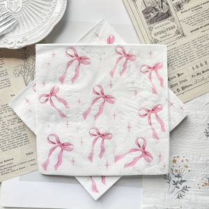 TEMU 핑크 리본 모양 일회용 냅킨 6.5 6.5in, 여아 테마 파티, 결혼식, 약혼식, 성별 공개, 가족 모임에 적합, 바, 레스토랑, 호텔용 일회용 식기, 종이냅킨, 크리스마스냅킨, 테이블냅킨, 꽃냅킨, 로맨틱한 냅킨, 냅킨 꽃