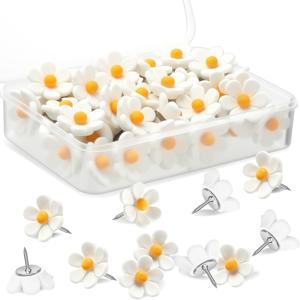 TEMU 23개 플로럴 푸시 핀 - 흰색 바탕에 노란색 중심, 내구성이 뛰어난 ABS 소프트우드 보드 핀 (사진 벽, 지도, 게시판, 사무실 및 가정 장식용), 장식용 푸시 핀, 사무실 장식, 재미있는 디자인, 튼튼한 구조