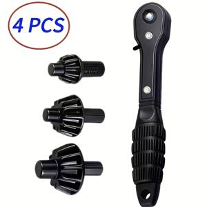 TEMU 철제 드릴 척 렌치, 업그레이드된 2세대, 교체형 헤드 키, 3단 기어 퀵 래칫, 정방향 및 역방향 회전, 쉬운 작동을 위한 미끄럼 방지 핸들