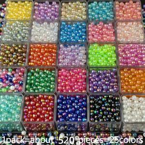 TEMU 주얼리 제작에 적합한 25가지 색상의 6mm AB 라운드 아크릴 비즈 1050개/520개 세트. 팔찌, 목걸이, 휴대폰 체인, 지갑 참 등 프로젝트에 적합하며 비즈 공예 및 주얼리 공예 추가 품목 포함.