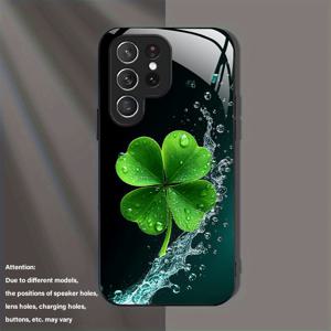 TEMU 휴대폰 케이스 - 네잎 클로버 패턴 화이트 라이트 유리 폰 케이스, 라이트 럭셔리 및 고급스러움, 갤럭시 S25/A14/A15/A16/A32/A34/A52/A53/A54/A56/A73/S20/S21/S22/S22+/S23/S23Ultra/S24/S24Plus에 적합