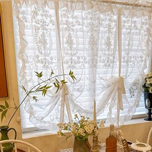 TEMU 1개 유럽풍 우아한 플로럴 자수 잎사귀 레이스 커튼, 거실, 침실, 주방, 창문 장식, 홈 데코, 로맨틱 스타일, 로드 포켓, 가벼운 원단, 장식 커튼, 자수 레이스, 홈 데코레이터에 적합, 미니커텐, 주방 커튼 짧은, 창문 커튼, 주방 커튼, 가리개커튼, 주방커튼
