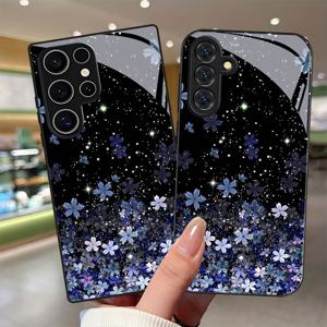 TEMU 휴대폰 케이스 - 별이 빛나는 하늘 파란색-보라색 꽃무늬 패턴 휴대폰 케이스, 렌즈 보호 기능 포함, 삼성 갤럭시 S9+/S10/S20+/S20 울트라/S21 5G/S21+/S22/S23 플러스/S24 플러스/S25/S25 엣지/노트 9/노트 10/노트 10+/노트 20/노트 318 울트라에 적합, 낙하 방지 강화 유리 G