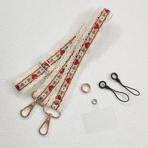 TEMU 새로운 니치 빈티지 에스닉 스타일 디자인 핸드 스티치 할로우 아웃 싱글 가방, 조절식 레ース 하트 자수 캔버스 양면 버클 숄더 스트랩 포함. 인스탁스 카메라, 물병, 카메라, 소형 선풍기, 휴대폰 케이스에 적합. 2.5cm 너비 크로스바디/백팩용 숄더 스트랩. 아이폰 17 Pro Max 휴대폰 랜야드와 호환