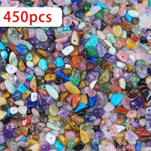 TEMU 450개 천연석 칩 6.5mm 멀티 컬러 랜덤 혼합 색상 구멍 있는 루즈 보석 비즈 목걸이 귀걸이 주얼리 제작 용품