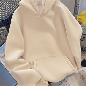 TEMU 여성용 캐주얼 후드 스웨트셔츠, 솔리드 컬러 프린트 없음, 세탁기 사용 가능, 100% 폴리에스터, 패셔너블 풀오버, 가을 겨울 트렌디 여성 의류