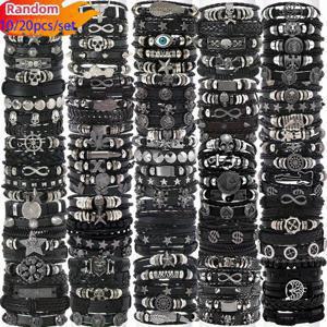 TEMU 10/20 트렌디 힙합 스타일 인조 가죽 팔찌 - 해골, 십자가, 별, 무한대 디자인, 빈티지 블랙 크리에이티브 메탈 도트 주얼리, 추수감사절, 아버지의 날, 졸업 선물 패션 액세서리