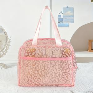 TEMU 빈티지 프린트 화장품 가방 - 접이식 경량 및 휴대용 습식/건식 샤워 정리함, 멀티포켓 디자인, 지퍼 구획 및 더블 핸들 - 핑크 & 블랙 여행용 케이스, 수영, 사우나, 욕실용 - 커플 그루밍 필수품