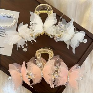 TEMU 여성용 나비 머리핀 2개 세트, 업두와 뒤머리용 달콤한 헤어핀, 상어 클립 헤어 액세서리