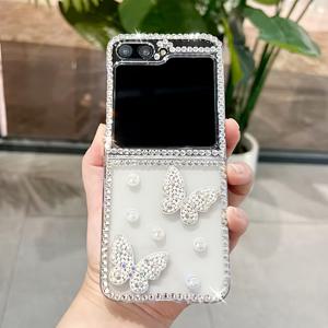 TEMU 폰 케이스: 갤럭시 Z 플립 3 4 5 6 7용 럭셔리 핸드메이드 라인스톤 나비 진주 접이식 폰 케이스, 카툰 요정 스타일 방탄 폰 케이스