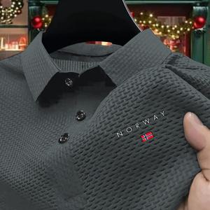 TEMU 아이스 실키 섬유 원단 탑 신상, 아이스 실키 섬유 패브릭 소재의 프린트 폴로 셔츠, 그레이트 월 체크 플리츠 텍스처, 남성용 고급 여름 스포츠 캐주얼 셔츠, 반팔 디자인 및 솔리드 컬러