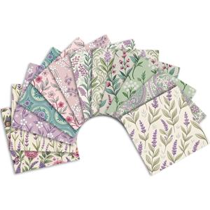 TEMU 12피스 세트, 9.45*19.7인치, 우아한 파스토럴 스타일의 라벤더 플로럴 프린트 패브릭, 총 12가지 디자인 스타일의 팻 에그스 패브릭 번들, 폴리에스테르 패치워크 소재, 패치워크, DIY 공예 프로젝트, DIY 지갑 제작, 선물용, DIY 인형 옷, 가방 제작, 쿠션 커버 제작에 적합, 120g/m²