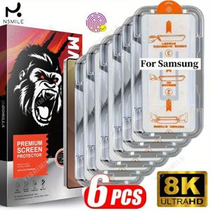 TEMU 갤럭시 S26울트라용 6개입 8K 울트라 클리어 강화유리 화면 보호필름, 스크래치 방지, 충격 방지, 먼지 방지 박스 포함 간편 설치, 자동 흡착, 자동 정렬, 삼성 갤럭시 S22 S23 S24 S25 S26 플러스 엣지 FE 울트라에 적합