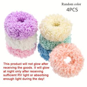 TEMU 야광 헤어 타이 4개 - 아래 형광 녹색, 전기 필요 없음, 부드러운 플러시 헤어밴드, 강력한 미끄럼 방지 포니테일 홀더, 파티, 프롬, 데일리 스타일링, 휴일 크리스마스 파티 헤드웨어용