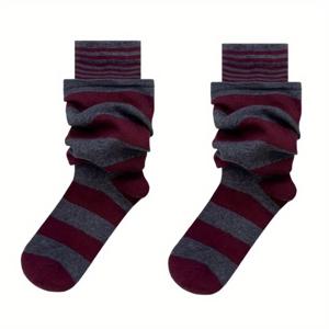 TEMU 여성용 가을/겨울 트렌디한 2-in-1 룩 디자인 흑백 슬라우치 양말 1켤레, 따뜻한 레이어링용 루즈핏 종아리 중절靴 양말, 블루 & 커피 브라운