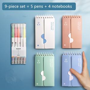 TEMU 9개 세트; 4개 어휘 노트북과 5개 하이라이터, 각 88페이지, 휴대하기 편리하고 콤팩트한 디자인, 두꺼운 잉크 방지, 베이지색 눈 보호 용지, 시험 준비, 언어 학습, 메모, 학습, 사무실 등에 적합. 발렌타인데이 선물