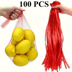 TEMU 100개 재사용 가능한 메시 식품 백, 60.96Cm 해산물 찜 백 - 게, 조개, 새우, 양파, 감자, 토마토 조리 및 보관용 - 튼튼한 플라스틱 메시 재질 - 과일 및 채소 포장에 적합