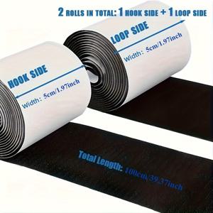 TEMU 2롤 헤비듀티 나일론 후크 앤 루프 테이프 - 초광폭 1.97인치(200cm) 강력 접착 백킹, 미끄럼 방지 양면 블랙 & 화이트 고정 스트립, 소파 쿠션, 카펫, 가구, 벽 장식용 - 블랙 롤 호환, 쉽게 제거 및 재배치 가능, 벽 장착,패브릭 고정 부품,다용도 패스너,고강도 소재,가구 조립기
