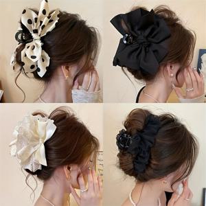 TEMU 4개입 새로운 대형 양면 나비 리본 클립, 간편한 성격, 인스타 스타일 상어 클립, 여성 헤어 장식, 뒷머리 헤어 장식, 데일리 사용에 적합