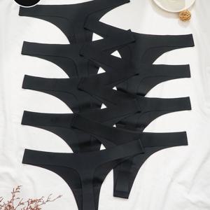 TEMU 9피스 여성용 부드럽고 편안한 끈 팬티, 무봉제 속옷, 통기성 노쇼 팬티, 미드웨이스트 여성 팬티, 여성용 블랙 브리프 캐주얼 의류