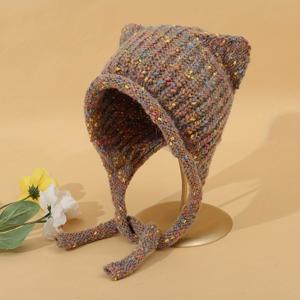 TEMU 가을 겨울 여성용 스위트 고양이 귀 캔디 컬러 타이 모자 1개, 따뜻한 귀 보호