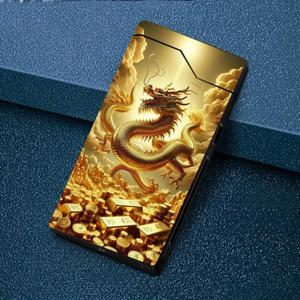 TEMU 1 골든 드래곤 패턴 방풍 아크 라이터, 방풍 라이터, 방풍 아크 라이터, Type-C 충전 라이터, 메탈 쉘, 전원 표시, 듀얼 아크, 선물 상자 포장, 전원 절전 프로그램, 아웃도어 생존 용품