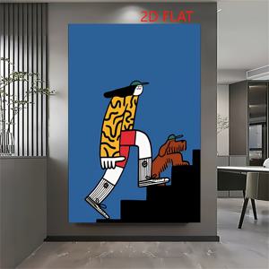 TEMU 2D 플랫, 2D 플랫, 남성과 강아지의 추상 예술을 특징으로 하는 프레임리스 포스터 및 벽걸이 예술 - 거실, 침실, 사무실 또는 식당 벽 장식에 적합 - 휴일 선물로 좋습니다.