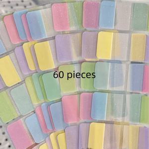 TEMU 마카롱 컬러 PET 투명 인덱스 포스트잇 60개입, 미세한 글리터 효과, 항목 분류 표시 스티커, 저널북 사이드 북마크 장식 스티커