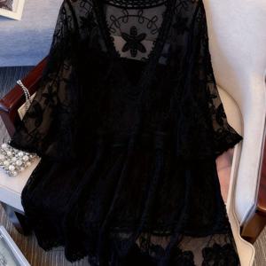 TEMU 여성용 스타일 크로셰 레이스 탑, 여름용 시스루 패션 커뮤터 풀오버 블라우스