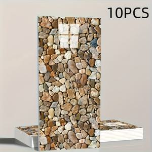 TEMU 리모델링용 10매 자가 점착식 3D 스톤 벽 패널 – 접착제 불필요, 내마모성 및 간편한 청소, 주방 백스플래시 | 액센트 벽 | 아파트 리모델링 | 거실 장식 | 미용실을 위한 현대적인 산업 스타일을 간편하게 연출