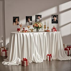 TEMU 부드러운 광택과 매끄러운 유광 마감, 심리스 질감의 파티 식탁보. 다양한 옵션 제공, 직사각형 테이블 전용으로 특별 설계, 재사용 가능