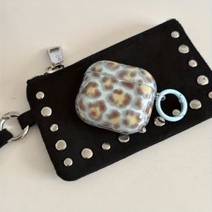 TEMU 라이트 블루 & 브라운 프린트 + 원형 링 이어폰 케이스, Apple Airpods Pro 3 케이스 / Airpods Pro 2 케이스 / Airpods 4 케이스 / Airpods 3 케이스 / Airpods 2 케이스에 적합 / 패셔너블 여성용 이어폰 케이스 / 이어폰